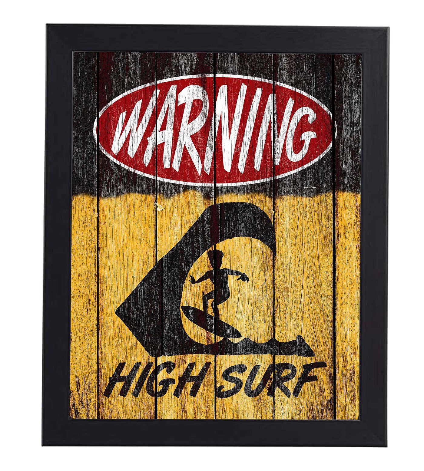 Warning-High Surf Fun Beach Sign -8 x 10" Wall Decor Print-Ready to Frame. Surfing Themed Art Print w/Distressed Wood Design. Vintage Home-Patio-Beach House-Surfboard Decor. Great Gift-Hang Ten!