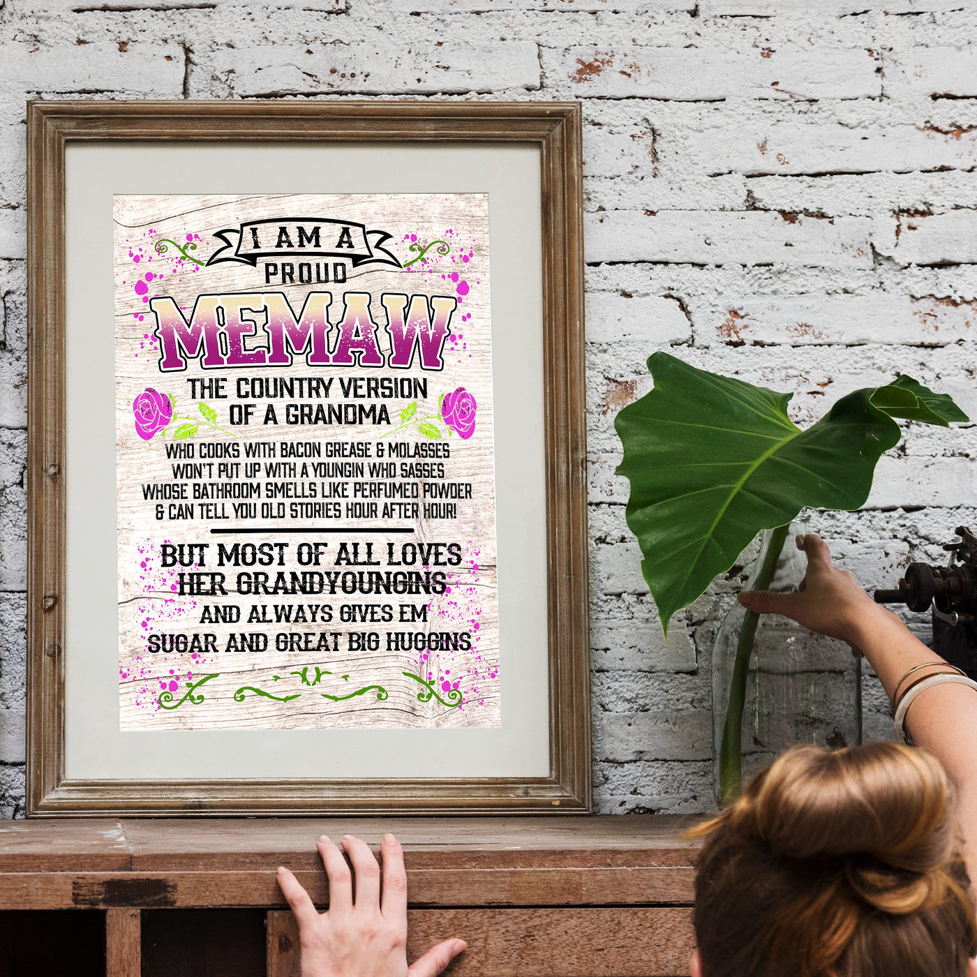 Proud Memaw-Country Version of Grandma Rustic Floral Wall Art -11 x 14" Decorative Farmhouse Print-Ready to Frame. Funny Home-Office-Welcome Decor. Great Gift for Grandmas! Printed on Photo Paper.