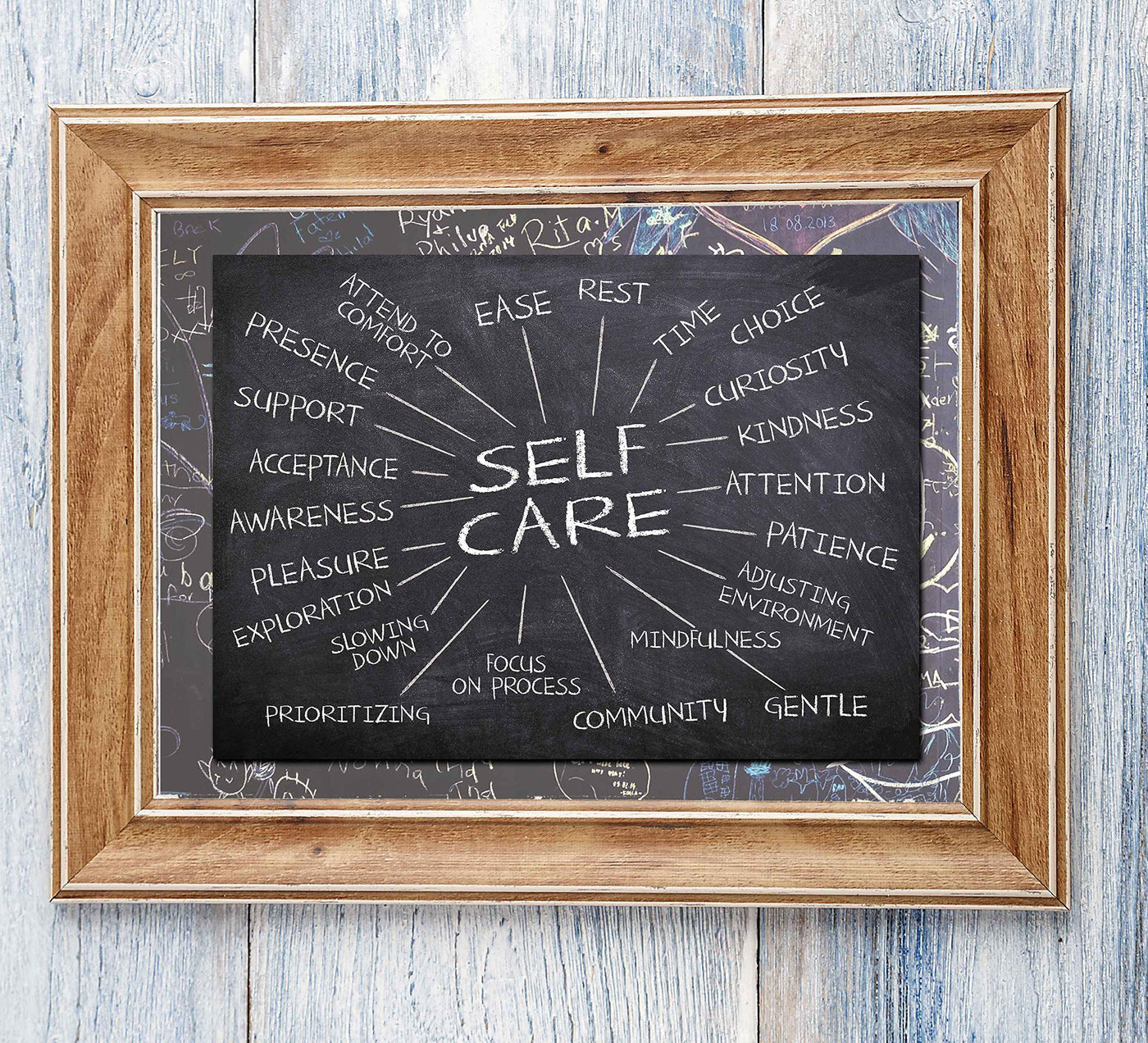 Self-Care Essentials-Chalkboard Replica Wall Art Print- 10 x 8"-Ready to Frame. Inspirational Wall Art Perfect for Home-Office-School-Dorm-Studio D?cor. Motivational Gift to Encourage Self-Care!