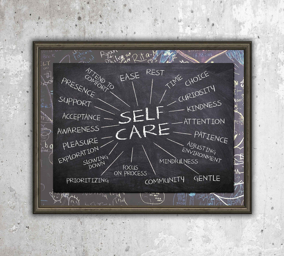 Self-Care Essentials-Chalkboard Replica Wall Art Print- 10 x 8"-Ready to Frame. Inspirational Wall Art Perfect for Home-Office-School-Dorm-Studio D?cor. Motivational Gift to Encourage Self-Care!