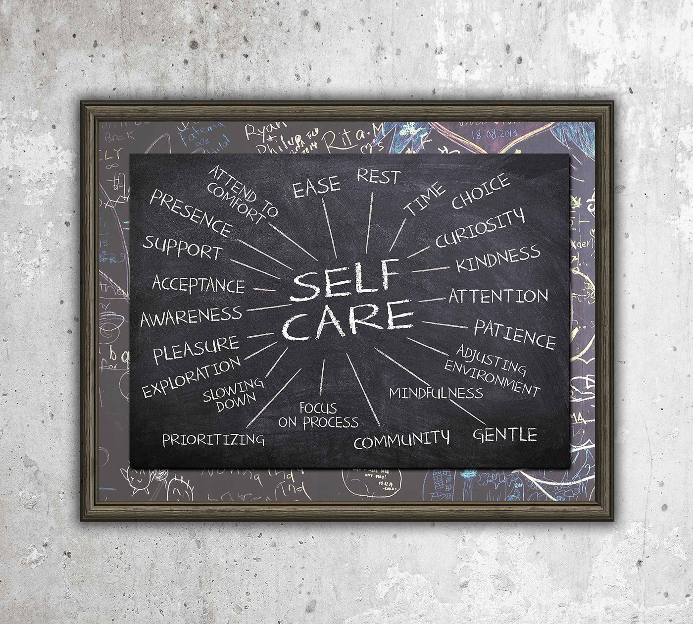 Self-Care Essentials-Chalkboard Replica Wall Art Print- 10 x 8"-Ready to Frame. Inspirational Wall Art Perfect for Home-Office-School-Dorm-Studio D?cor. Motivational Gift to Encourage Self-Care!