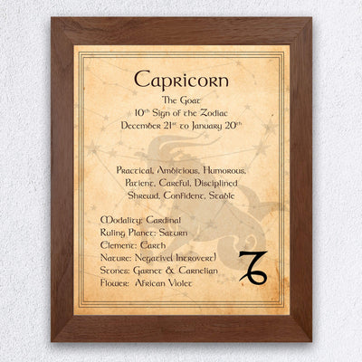 Capricorn-The Goat- Zodiac Sign Wall Art. 8 x 10" Print Wall Print-Ready to Frame. Constellation Design-Astrology Decor for Home-Office-Bedroom. Horoscope's Adjectives-Primary Elements. Great Gift!