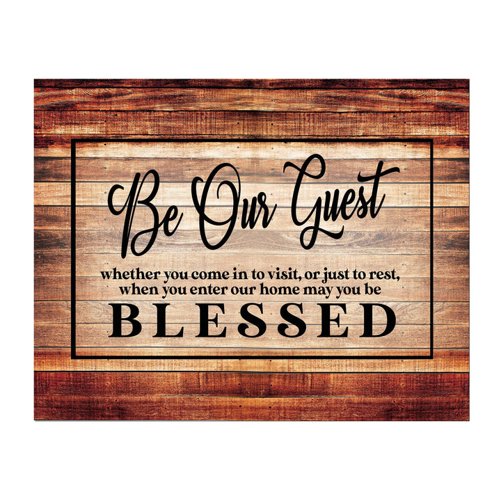 Be Our Guest-Be Blessed- Wood Replica Wall Art- 14 x 11"-Ready to Frame. Rustic Typographic Wall Print Ideal for Home-Guest Room-B&amp;B-Cabin-Lake-Beach House Decor. Printed on Paper, Not Wood.
