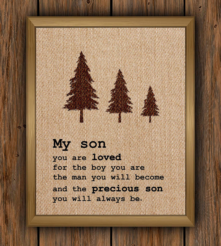 My Son-You Are Loved Inspirational Wall Art Sign -8 x 10" Replica Burlap Typographic Poster Print-Ready to Frame. Perfect Home-Bedroom-Nursery Decor. Lifetime Keepsake for Any Son On Any Occasion!