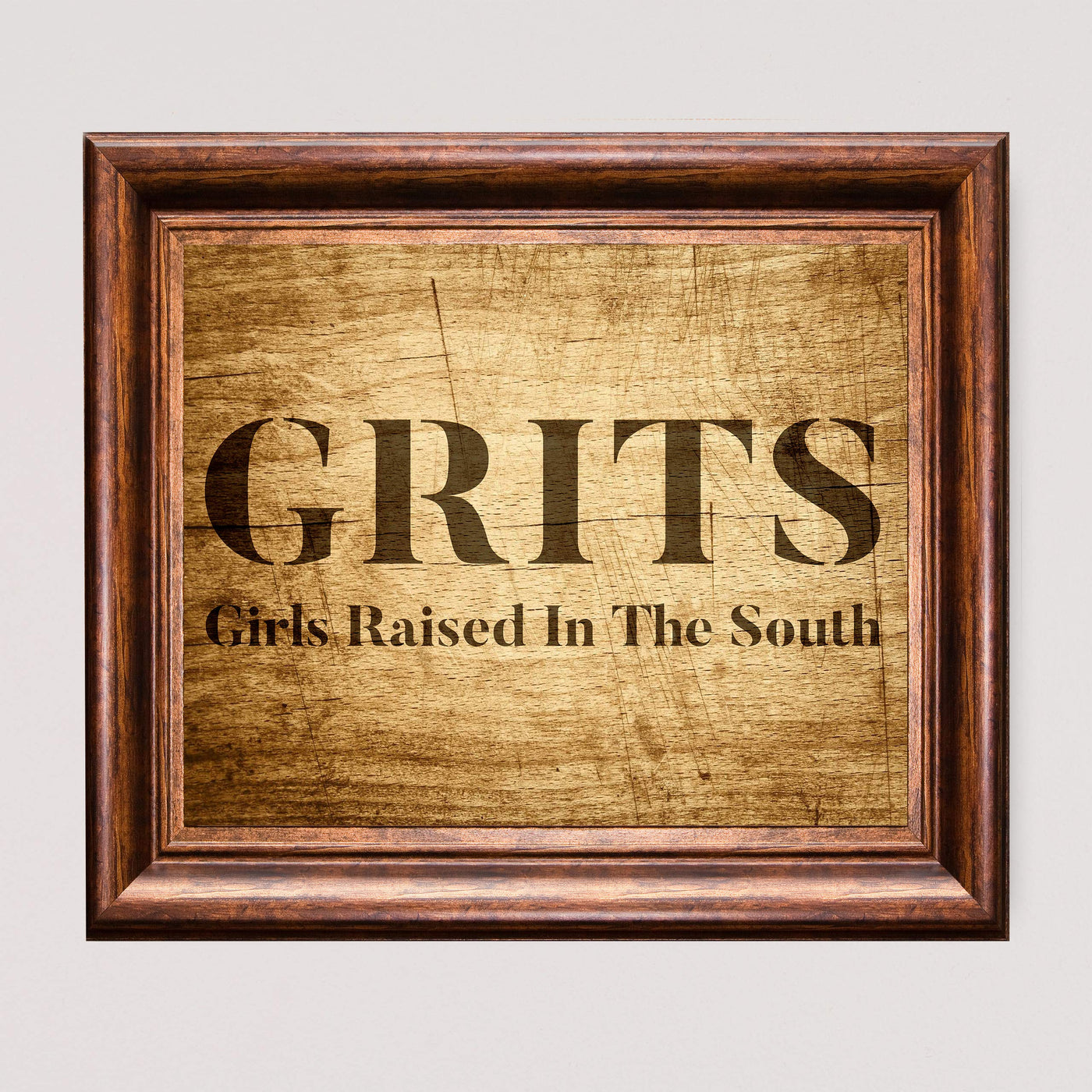 GRITS-Girls Raised In The South-Funny Wall Art Decor -10 x 8" Country Rustic Southern Print w/Replica Distressed Wood Design-Ready to Frame. Home-Office-Bar-Cave-Dorm Decor. Printed on Photo Paper.