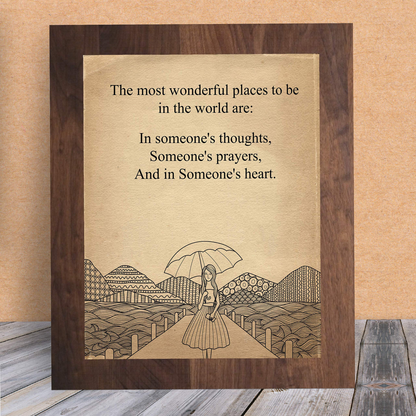 Most Wonderful Places In World-Someone's Thoughts-Prayers-Heart Inspirational Quotes Wall Sign -8 x 10" Art Print-Ready to Frame. Home-Office-School Decor. Great Reminder for Inspiration!