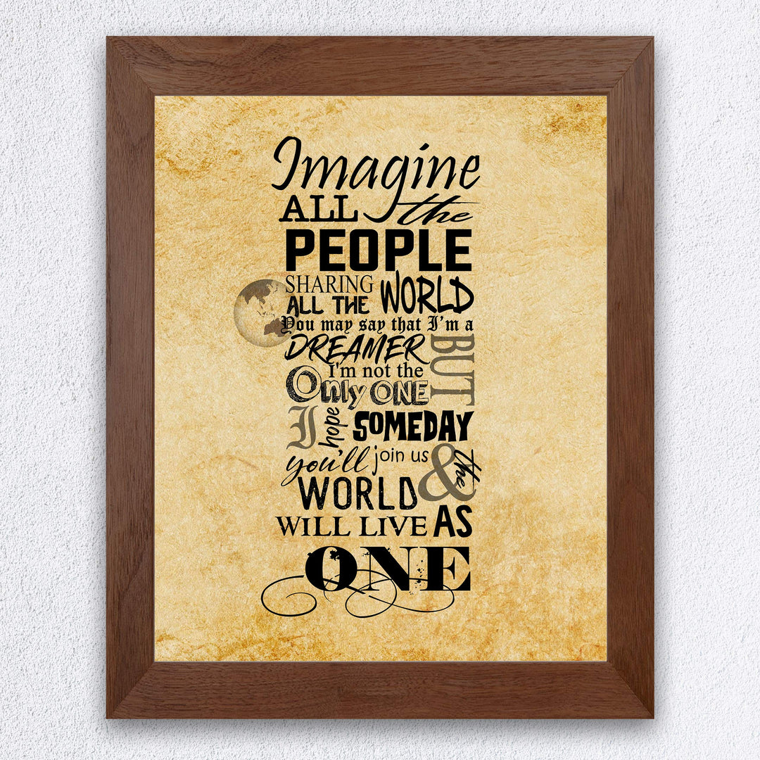 Imagine All the People-Sharing All the World-Song Lyrics Wall Art-8 x 10" Typographic Art Print-Ready to Frame. Modern Home-Office-Studio Decor. Perfect Gift for John Lennon &amp; All Beatles Fans!
