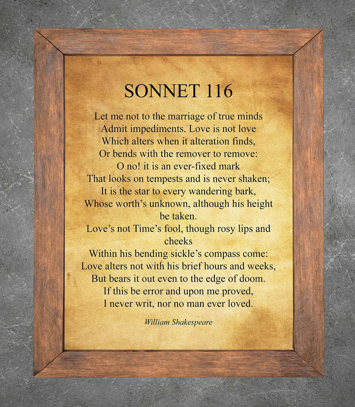 William Shakespeare-"Sonnet 116" Poetic Wall Art Sign -11 x 14" Inspirational Literary Wall Decor. Vintage Parchment Poetry Print-Ready to Frame. Perfect Wall Decor for Home-Office-Studio-Library!