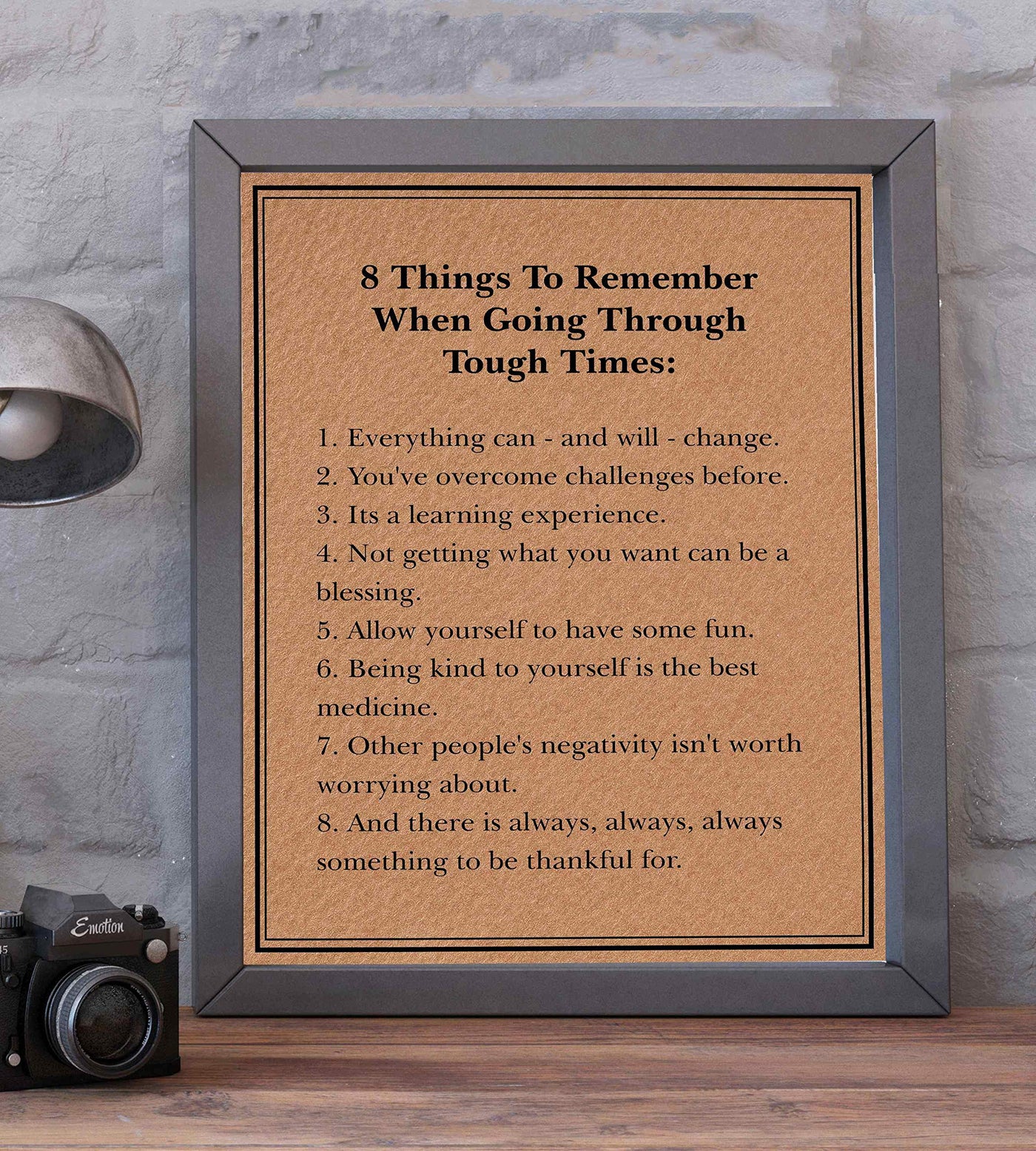 8 Things To Remember When Going Through Tough Times Inspirational Wall Sign-8 x 10" Rustic Typographic Art Print-Ready to Frame. Perfect Home-Office Decor. Great Gift & Reminders for Inspiration!