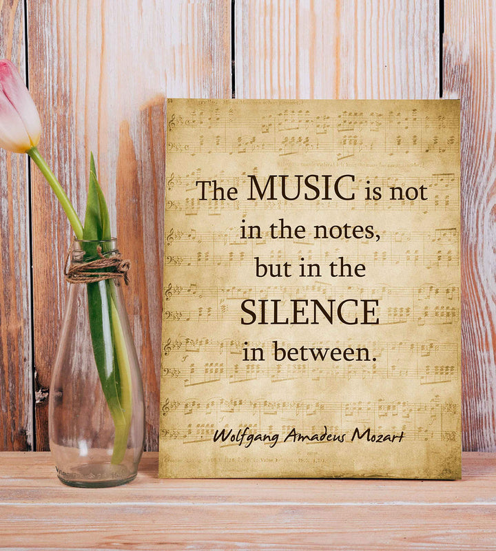Wolfgang Amadeus Mozart-"Music Is Not in the Notes"-Inspirational Quotes Wall Art-8 x 10" Sheet Music Poster Print-Ready to Frame. Home-Office-Studio Decor. Perfect Motivational Decor for Classroom!