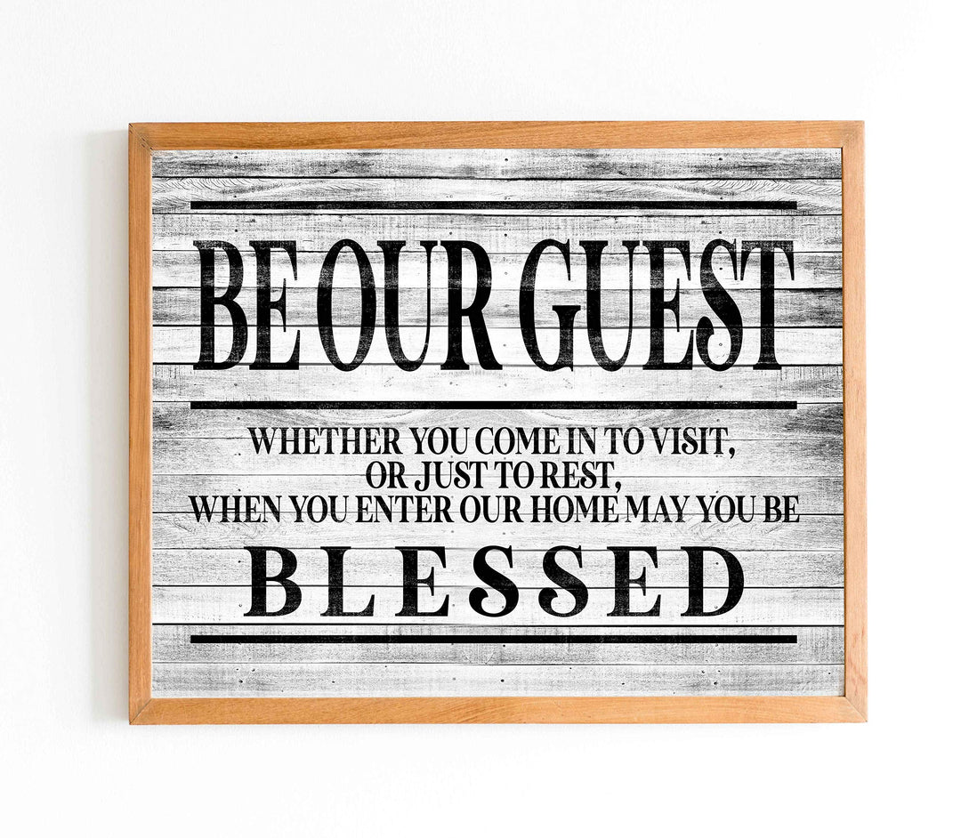 Be Our Guest-May You Be Blessed- Wall Art Sign- 14 x 11"-Ready to Frame. Distressed Wood Replica Wall Print. Perfect Home-Guest Room-Cabin-B&amp;B-Lake-Beach House Decor. Inviting Message for Guests!
