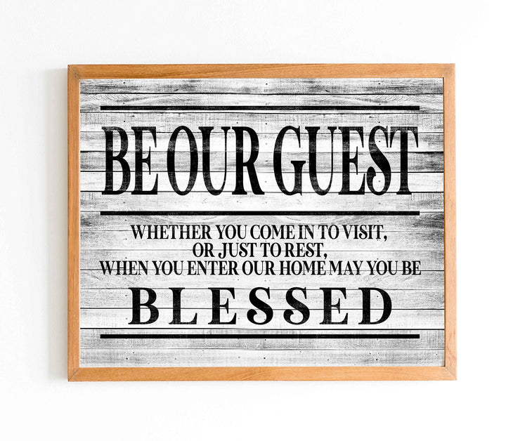 Be Our Guest-May You Be Blessed- Wall Art Sign- 14 x 11"-Ready to Frame. Distressed Wood Replica Wall Print. Perfect Home-Guest Room-Cabin-B&amp;B-Lake-Beach House Decor. Inviting Message for Guests!