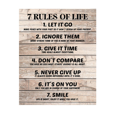 Seven Rules of Life Inspirational Quotes Wall Art-11 x 14" Motivational Poster Print w/Replica Wood Design-Ready to Frame. Home-Office-School Decor. Great for Inspiration! Printed on Photo Paper.