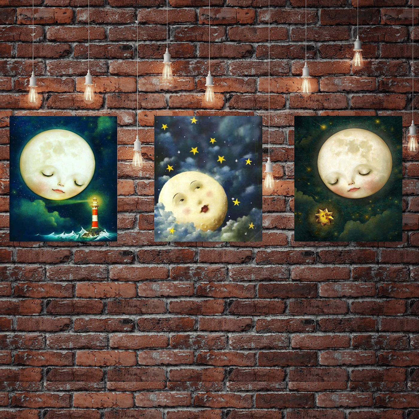 Goodnight Sweet Moon & Stars- 3 Image Set- 8 x 10's Prints Wall Art. Perfect Set for Baby Nursery Decor or Children Bedroom Decor.
