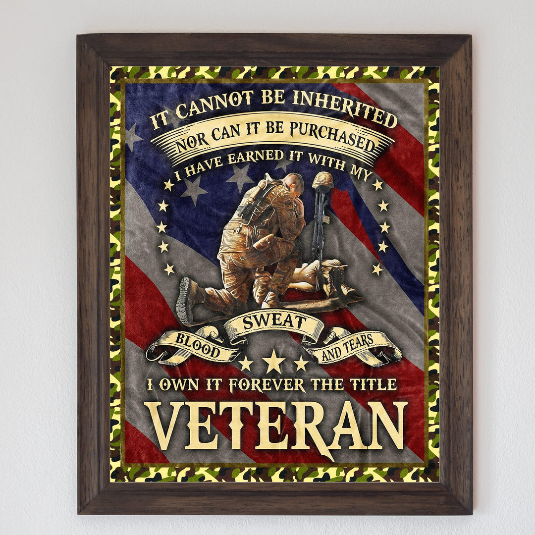 I Own It Forever-The Title Veteran American Military Wall Art -8 x 10" Patriotic USA Flag Print -Ready to Frame. Home-Office-Garage-Bar-Shop Decor. Great Gift of Gratitude for Military-Veterans!