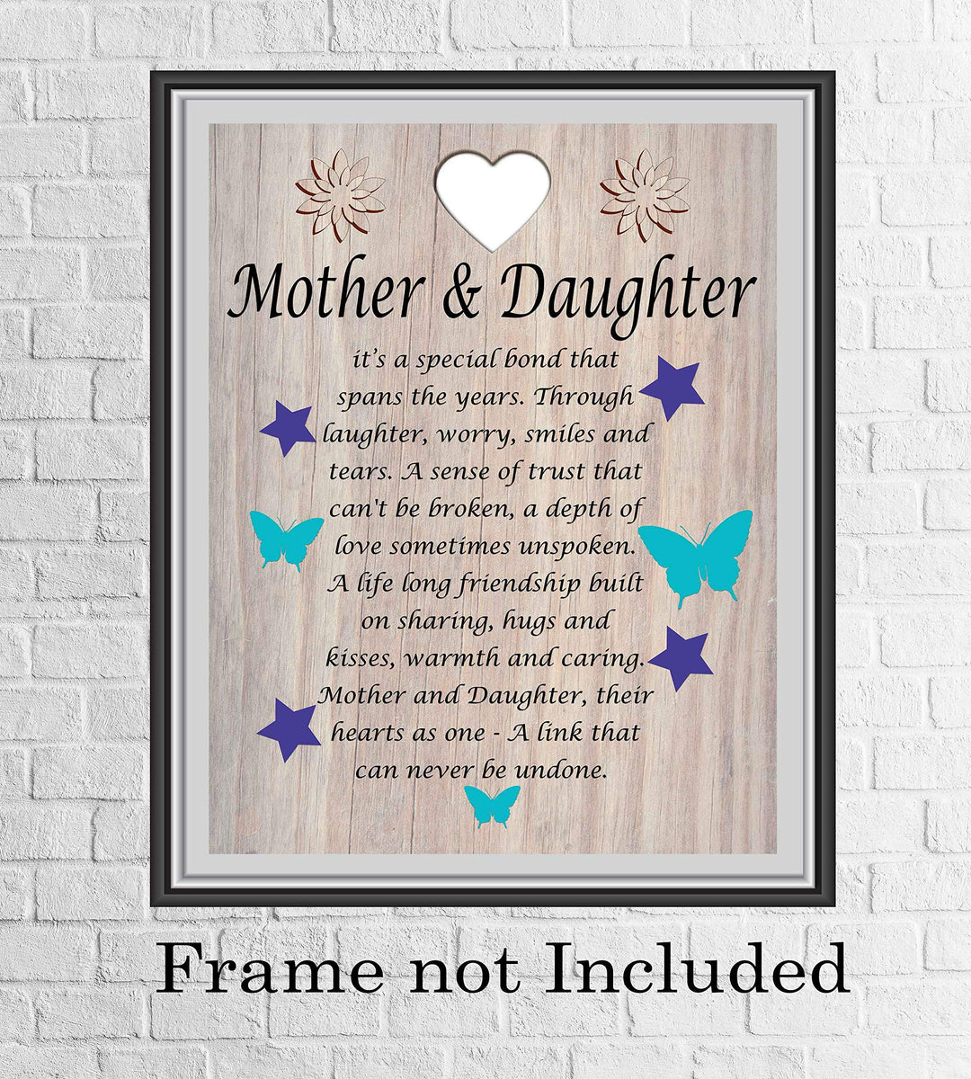 Mother &amp; Daughter-A Link That Can Never Be Undone Inspirational Poem Print. 8 x 10" Modern Poetic Wall Art Decor w/Distressed Wood Design-Ready to Frame. Inspiring Gift for Mothers &amp; Daughters!