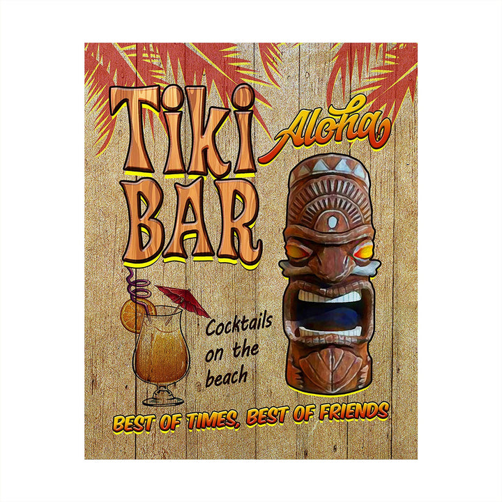 Tiki Bar-Cocktails on the Beach Funny Hawaiian Themed Sign -8 x 10" Tropical Wall Art Print w/Replica Wood Design-Ready to Frame. Fun Home-Pool-Beach House-Ocean Decor. Printed on Photo Paper.
