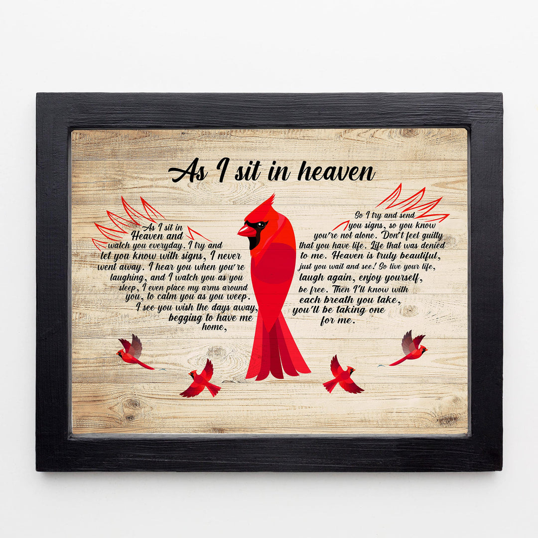 As I Sit In Heaven-Inspirational Cardinal Wall Art-8 x 10" Memorial Word Art Print on Replica Wood Design-Ready to Frame. Christian Home-Office-Spiritual-Remembrance Decor. Printed on Photo Paper.