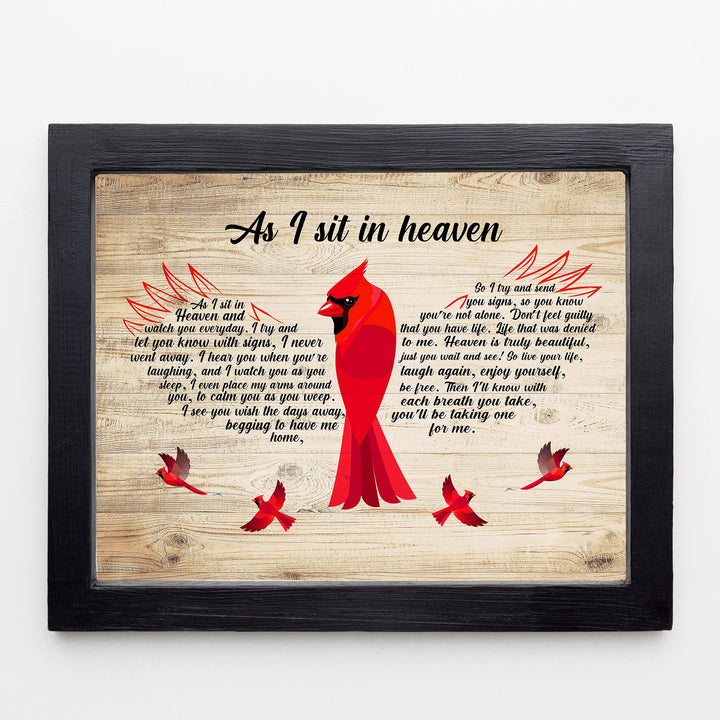 As I Sit In Heaven-Inspirational Cardinal Wall Art-8 x 10" Memorial Word Art Print on Replica Wood Design-Ready to Frame. Christian Home-Office-Spiritual-Remembrance Decor. Printed on Photo Paper.