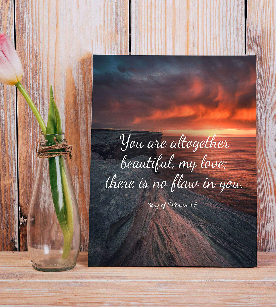 You Are Altogether Beautiful- Song of Solomon 4:7- Bible Verse Wall Print-8x10"- Sunset Scripture Wall Art-Ready to Frame. Home-Office-Bedroom Decor. Great Christian Gift for Ladies-Young &amp; Old.