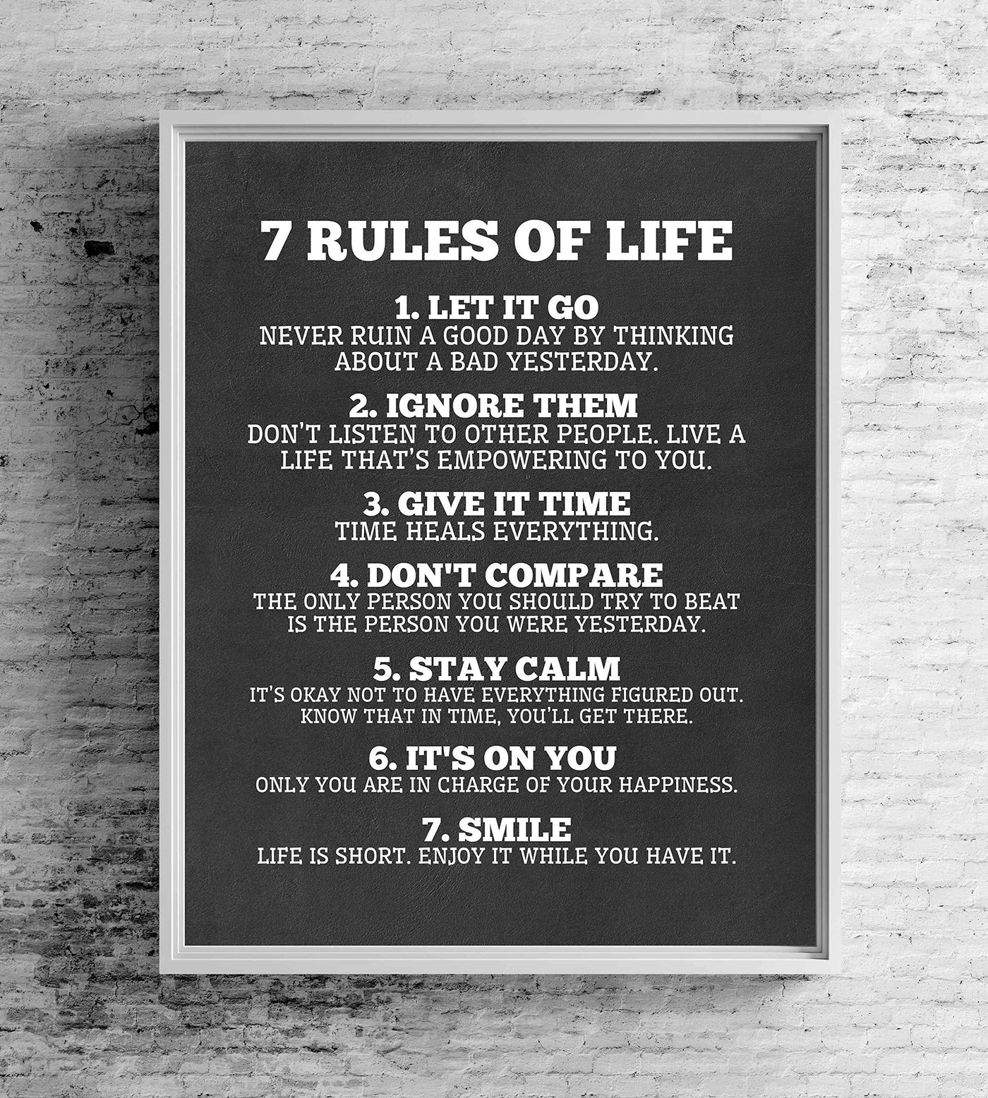 7 Rules of Life Inspirational Quotes Wall Sign -8 x 10" Motivational Poster Print-Ready to Frame. Modern Typographic Design. Positive Home-Office-School Decor. Perfect Life Lessons for All!