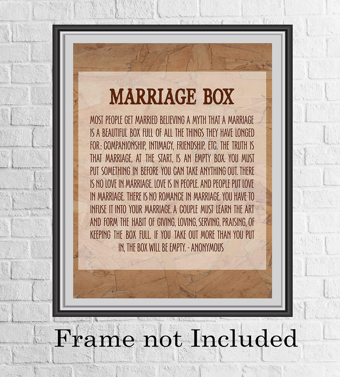 Marriage Box-Inspirational Wall Art- 8 x 10" Typographic Poster Print-Ready to Frame. Ideal Home-Bridal Shower-Wedding Decor. Great Engagement Gift. Perfect Advice for Newlyweds-Spouses-Partners!
