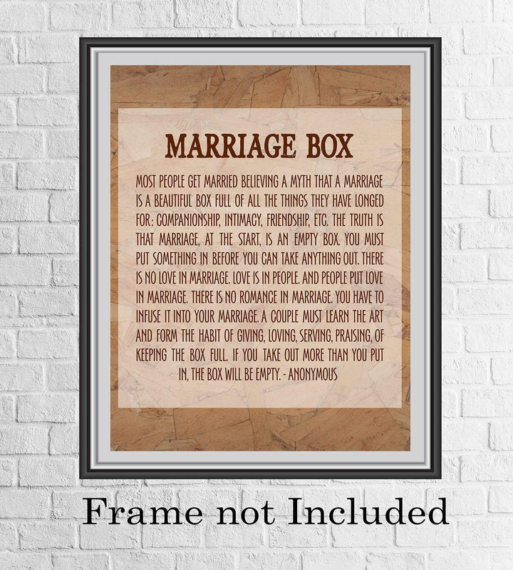 Marriage Box-Inspirational Wall Art- 8 x 10" Typographic Poster Print-Ready to Frame. Ideal Home-Bridal Shower-Wedding Decor. Great Engagement Gift. Perfect Advice for Newlyweds-Spouses-Partners!
