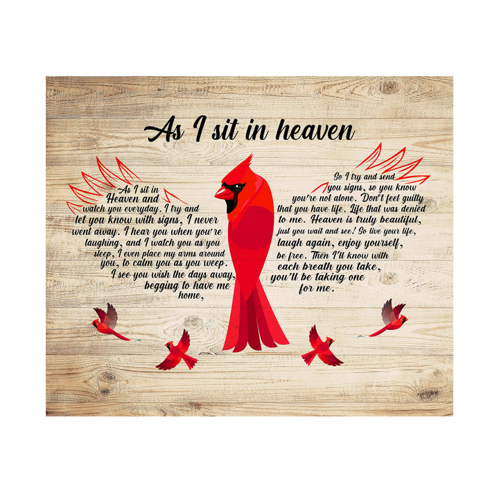 As I Sit In Heaven-Inspirational Cardinal Wall Art-8 x 10" Memorial Word Art Print on Replica Wood Design-Ready to Frame. Christian Home-Office-Spiritual-Remembrance Decor. Printed on Photo Paper.