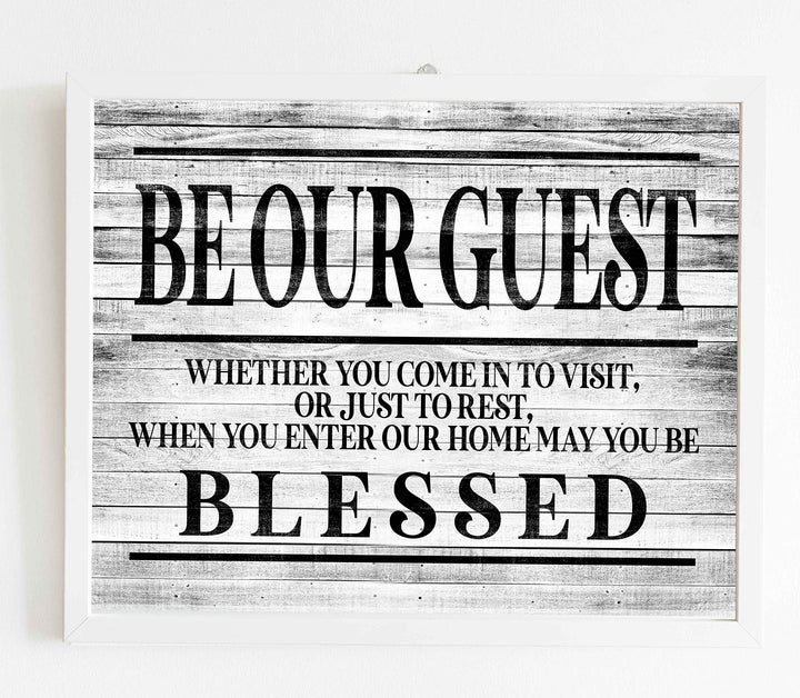 Be Our Guest-May You Be Blessed- Wall Art Sign- 14 x 11"-Ready to Frame. Distressed Wood Replica Wall Print. Perfect Home-Guest Room-Cabin-B&amp;B-Lake-Beach House Decor. Inviting Message for Guests!