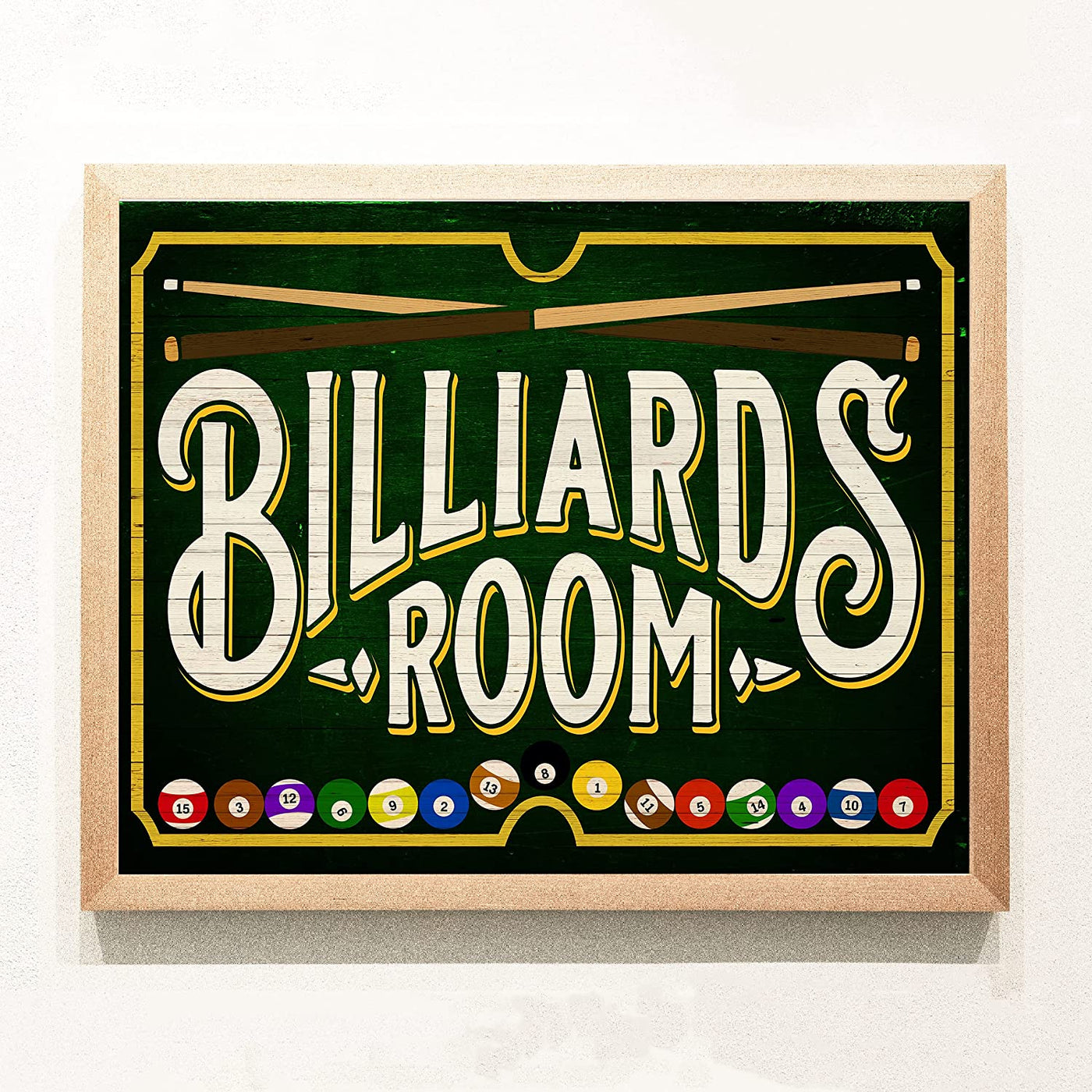 "Billiards Room" -Vintage Pool Room Sign - 14 x 11"