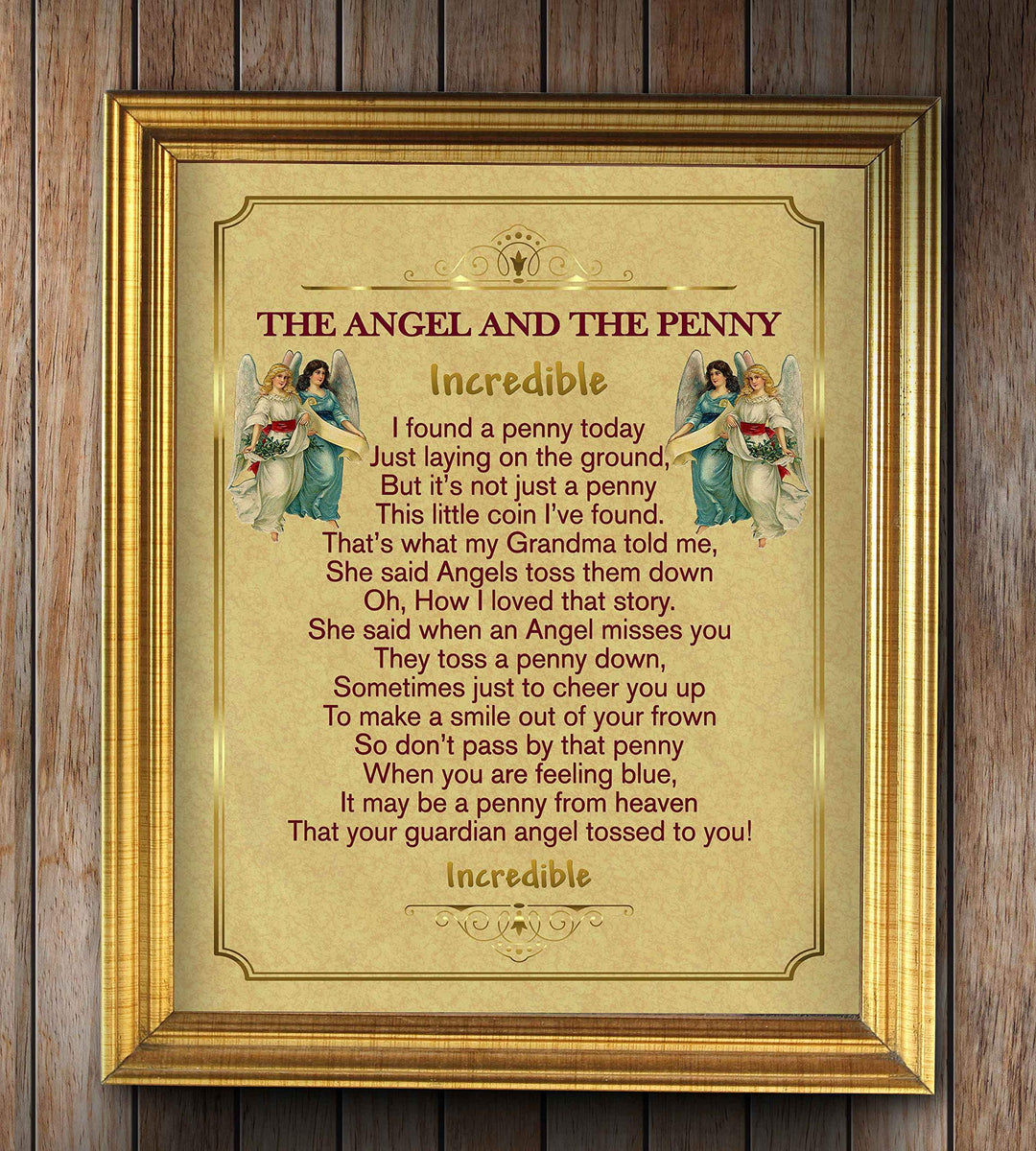 The Angel And The Penny - Incredible- Inspirational Wall Print-8 x 10"- Handmade Spiritual Wall Art-Ready to Frame. Home-Office-School-Church Decor. Inspiring Christian Gift.