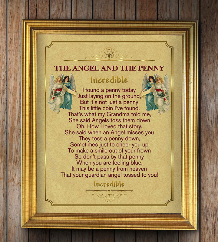 The Angel And The Penny - Incredible- Inspirational Wall Print-8 x 10"- Handmade Spiritual Wall Art-Ready to Frame. Home-Office-School-Church Decor. Inspiring Christian Gift.