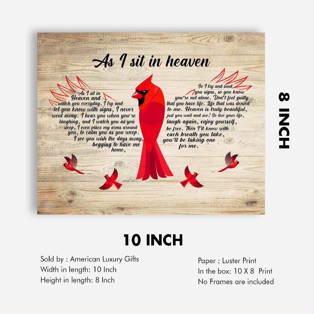 As I Sit In Heaven-Inspirational Cardinal Wall Art-8 x 10" Memorial Word Art Print on Replica Wood Design-Ready to Frame. Christian Home-Office-Spiritual-Remembrance Decor. Printed on Photo Paper.