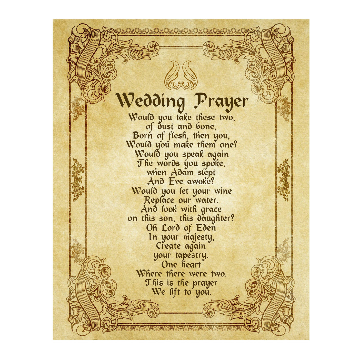 Wedding Prayer-Vintage-Poetic Wall Art -11 x 14" Love and Marriage Poem Print w/Distressed Parchment Design -Ready to Frame. Perfect for Spouse-Newlywed-Life Partners. Great Gift for New Couples!