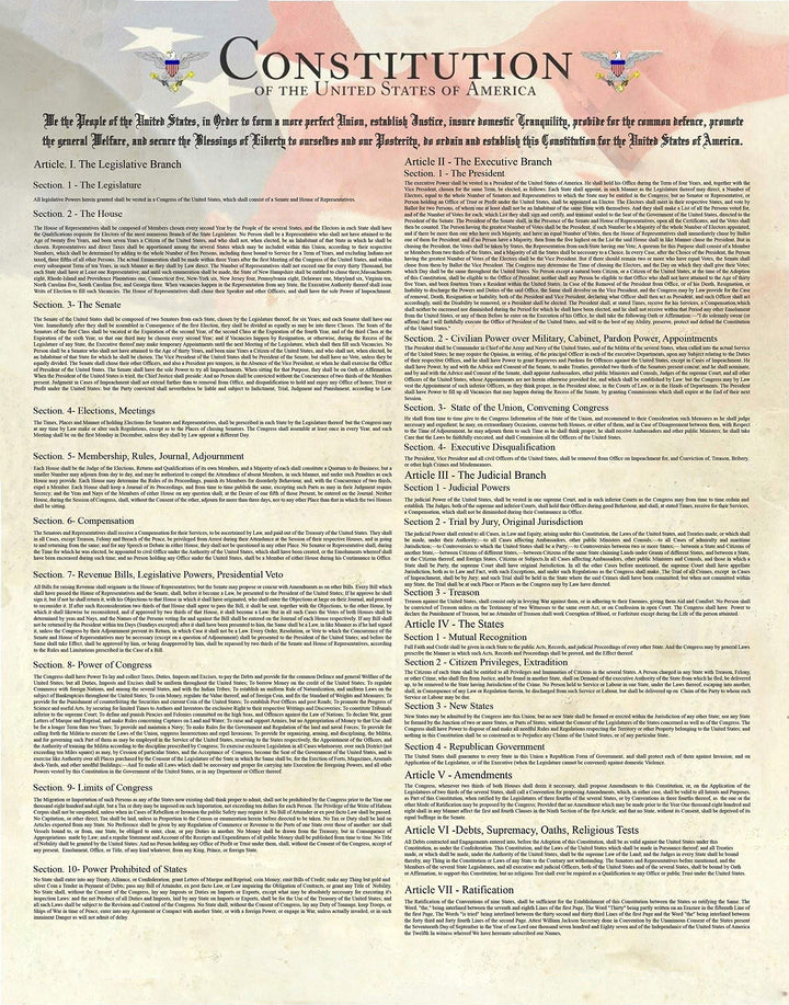 Bill of Rights &amp; Constitution of United States of America-set of (2) -11 x 14" Patriotic Wall Prints-Ready To Frame. Ivory Parchment Replica w/Flag. American Home-Office-School-Library Decor.