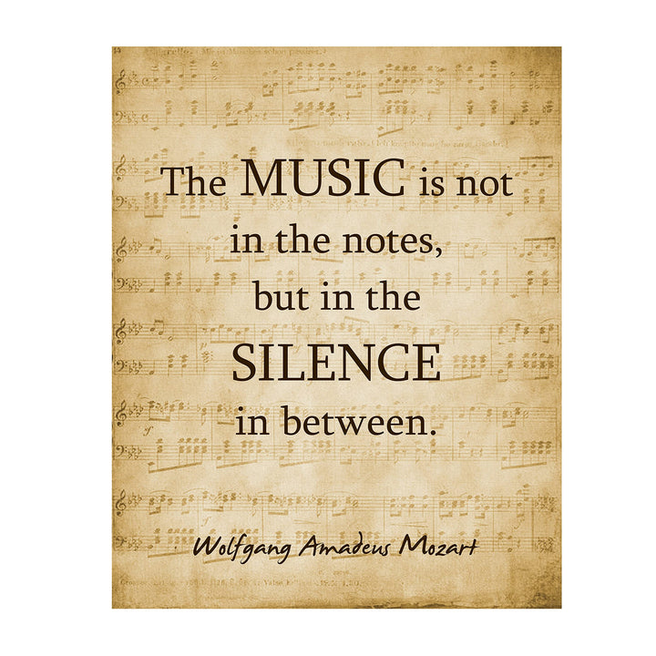 Wolfgang Amadeus Mozart-"Music Is Not in the Notes"-Inspirational Quotes Wall Art-8 x 10" Sheet Music Poster Print-Ready to Frame. Home-Office-Studio Decor. Perfect Motivational Decor for Classroom!