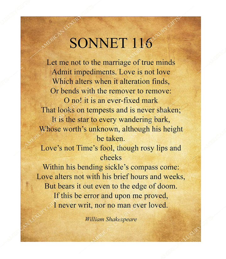 William Shakespeare-"Sonnet 116" Poetic Wall Art Sign -11 x 14" Inspirational Literary Wall Decor. Vintage Parchment Poetry Print-Ready to Frame. Perfect Wall Decor for Home-Office-Studio-Library!