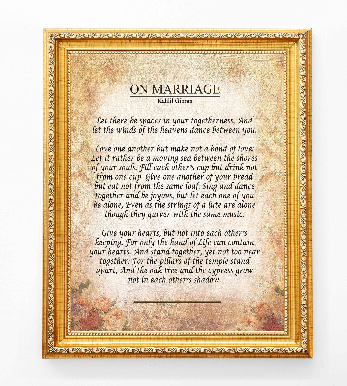 On Marriage-Kahlil Gibran Poster Print- 8 x 10"-Ready to Frame. Inspirational Wall Decor for Home-Office-Studio. Perfect Keepsake For Spouse-Life Partners-BFF. Great Engagement-Bridal-Wedding Gift.