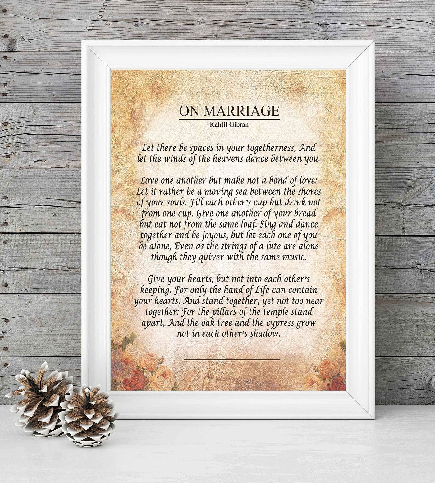 On Marriage-Kahlil Gibran Poster Print- 8 x 10"-Ready to Frame. Inspirational Wall Decor for Home-Office-Studio. Perfect Keepsake For Spouse-Life Partners-BFF. Great Engagement-Bridal-Wedding Gift.