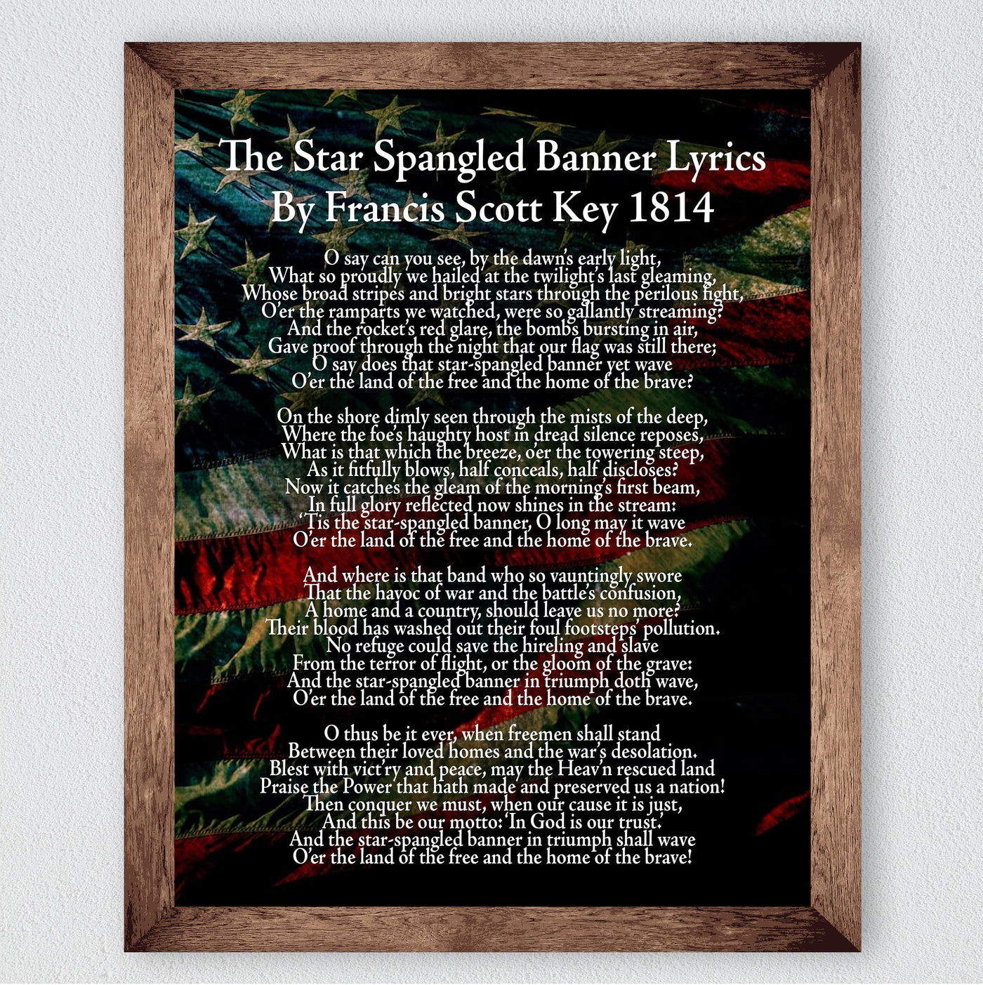 "Star Spangled Banner Lyrics"-National Anthem Song Art Wall Decor -11 x 14" American Flag Poster Print-Ready to Frame. Patriotic Home-Office-School-Garage-Cave-History Classroom Decor.