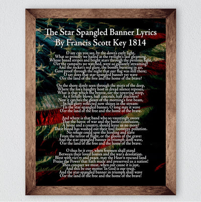 "Star Spangled Banner Lyrics"-National Anthem Song Art Wall Decor -11 x 14" American Flag Poster Print-Ready to Frame. Patriotic Home-Office-School-Garage-Cave-History Classroom Decor.