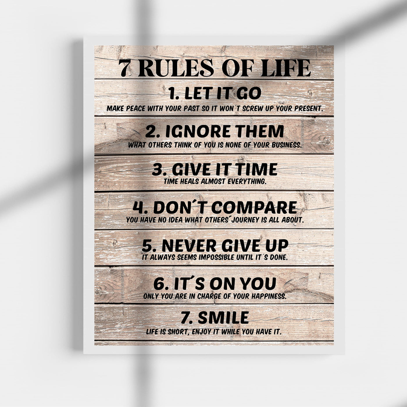 Seven Rules of Life Inspirational Quotes Wall Art-11 x 14" Motivational Poster Print w/Replica Wood Design-Ready to Frame. Home-Office-School Decor. Great for Inspiration! Printed on Photo Paper.