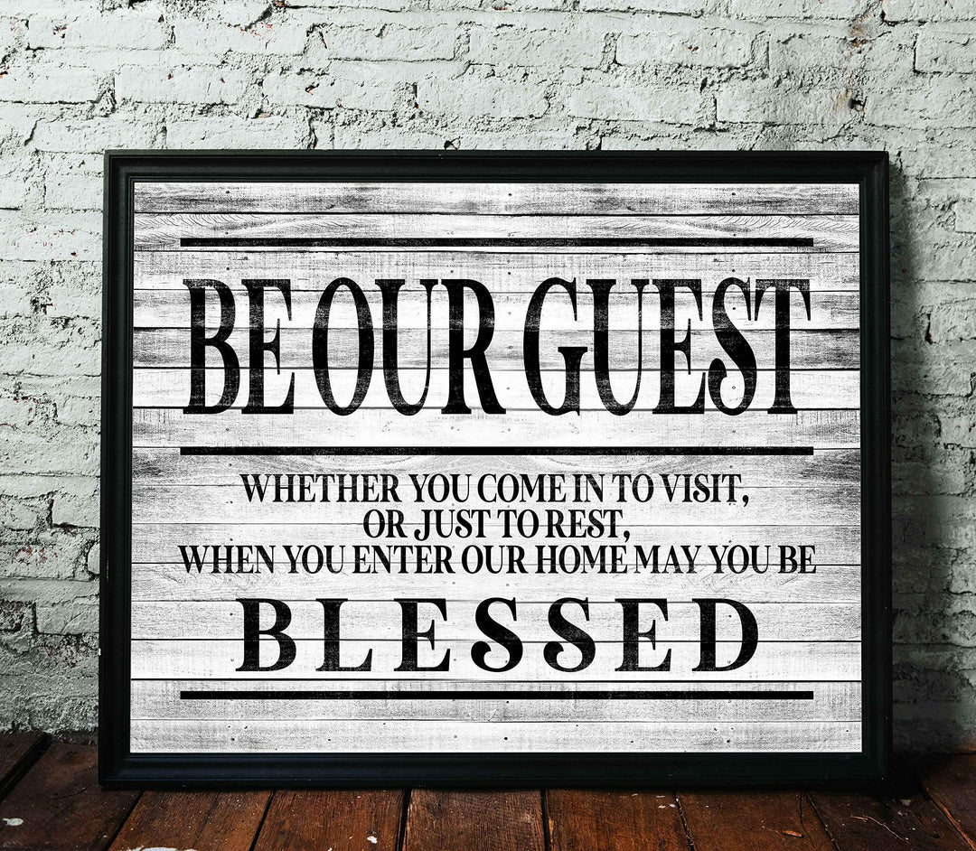 Be Our Guest-May You Be Blessed- Wall Art Sign- 14 x 11"-Ready to Frame. Distressed Wood Replica Wall Print. Perfect Home-Guest Room-Cabin-B&amp;B-Lake-Beach House Decor. Inviting Message for Guests!