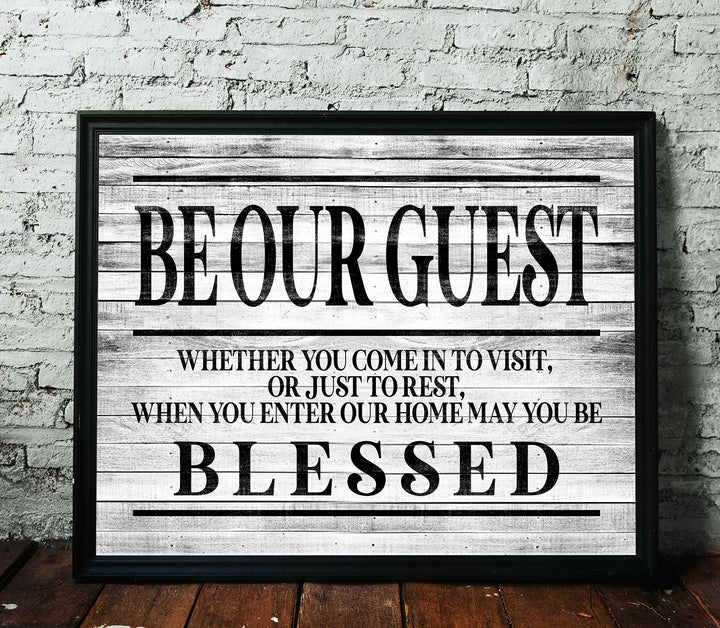 Be Our Guest-May You Be Blessed- Wall Art Sign- 14 x 11"-Ready to Frame. Distressed Wood Replica Wall Print. Perfect Home-Guest Room-Cabin-B&amp;B-Lake-Beach House Decor. Inviting Message for Guests!