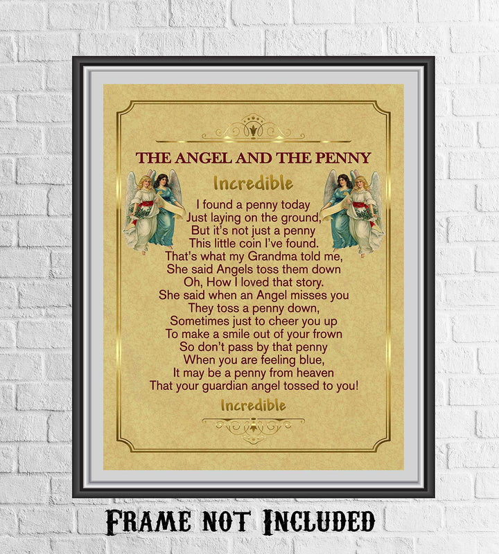 The Angel And The Penny - Incredible- Inspirational Wall Print-8 x 10"- Handmade Spiritual Wall Art-Ready to Frame. Home-Office-School-Church Decor. Inspiring Christian Gift.