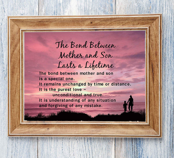 Bond Between Mother &amp; Son Lasts A Lifetime Inspirational Wall Art Sign -10 x 8" Typographic Poster Print-Ready to Frame. Lifetime Keepsake for Any Son On Any Occasion. Great Graduation Gift!
