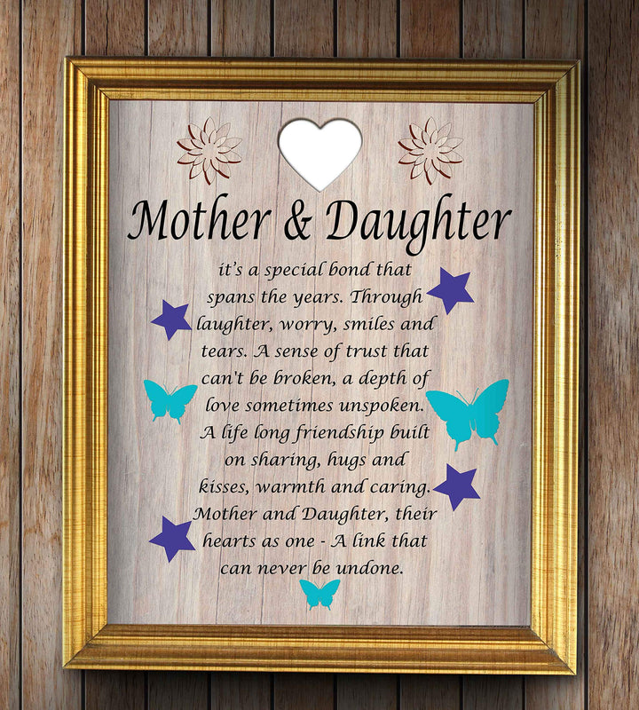 Mother &amp; Daughter-A Link That Can Never Be Undone Inspirational Poem Print. 8 x 10" Modern Poetic Wall Art Decor w/Distressed Wood Design-Ready to Frame. Inspiring Gift for Mothers &amp; Daughters!