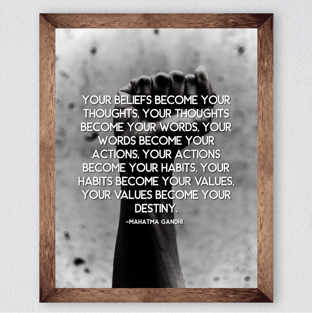 Gandhi Quotes-"Your Values Become Your Destiny"-Inspirational Wall Art -8 x 10" Spiritual Photo Print -Ready to Frame. Perfect Home-Office-Yoga Studio-Meditation-Zen Decor. Great Gift of Inspiration!