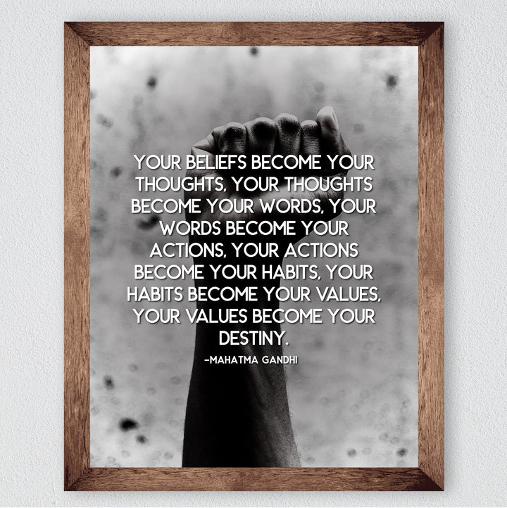 Gandhi Quotes-"Your Values Become Your Destiny"-Inspirational Wall Art -8 x 10" Spiritual Photo Print -Ready to Frame. Perfect Home-Office-Yoga Studio-Meditation-Zen Decor. Great Gift of Inspiration!