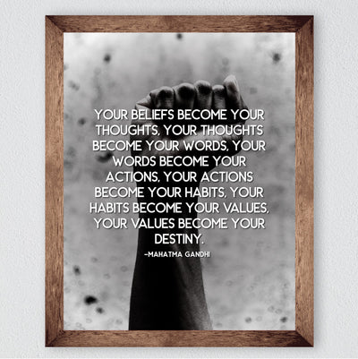 Gandhi Quotes-"Your Values Become Your Destiny"-Inspirational Wall Art -8 x 10" Spiritual Photo Print -Ready to Frame. Perfect Home-Office-Yoga Studio-Meditation-Zen Decor. Great Gift of Inspiration!